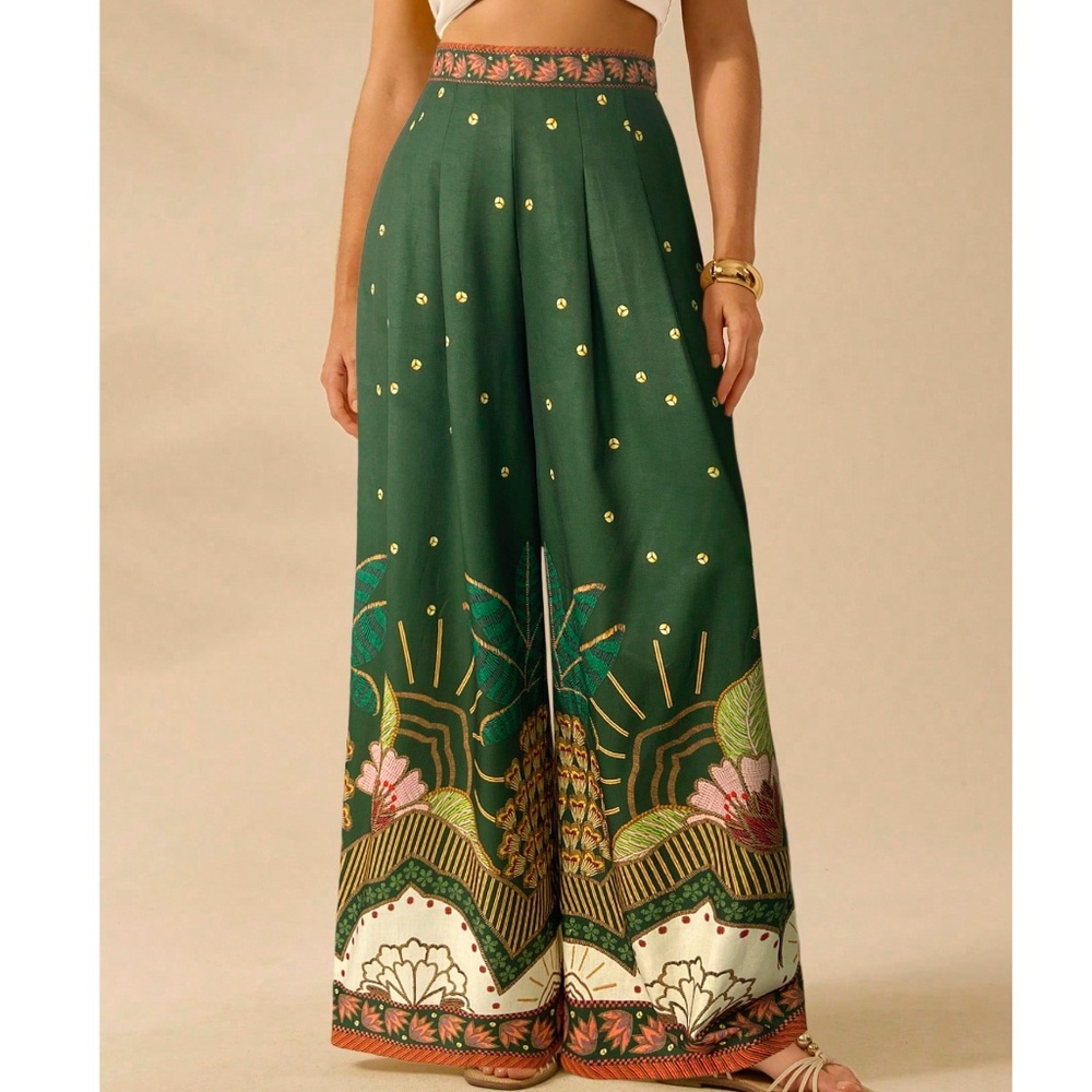Elegant Green Wide Leg Pants